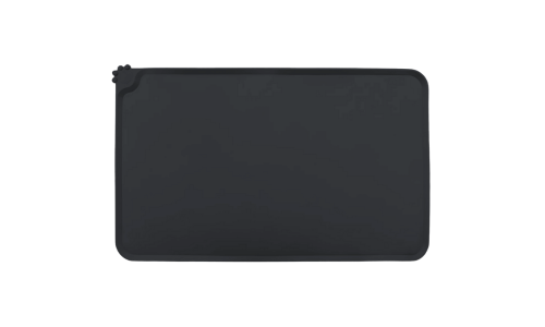 Covoraș negru impermeabil din silicon, cu margini ridicate anti-stropi pentru protecția podelei.