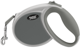 Lesă retractabilă gri, ușoară, cu mâner ergonomic și recul lin pentru control facil al lesei, pentru medalion pisica.